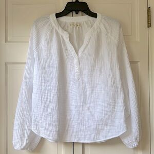 Lucky Brand cotton crinkle gauze blouse in white